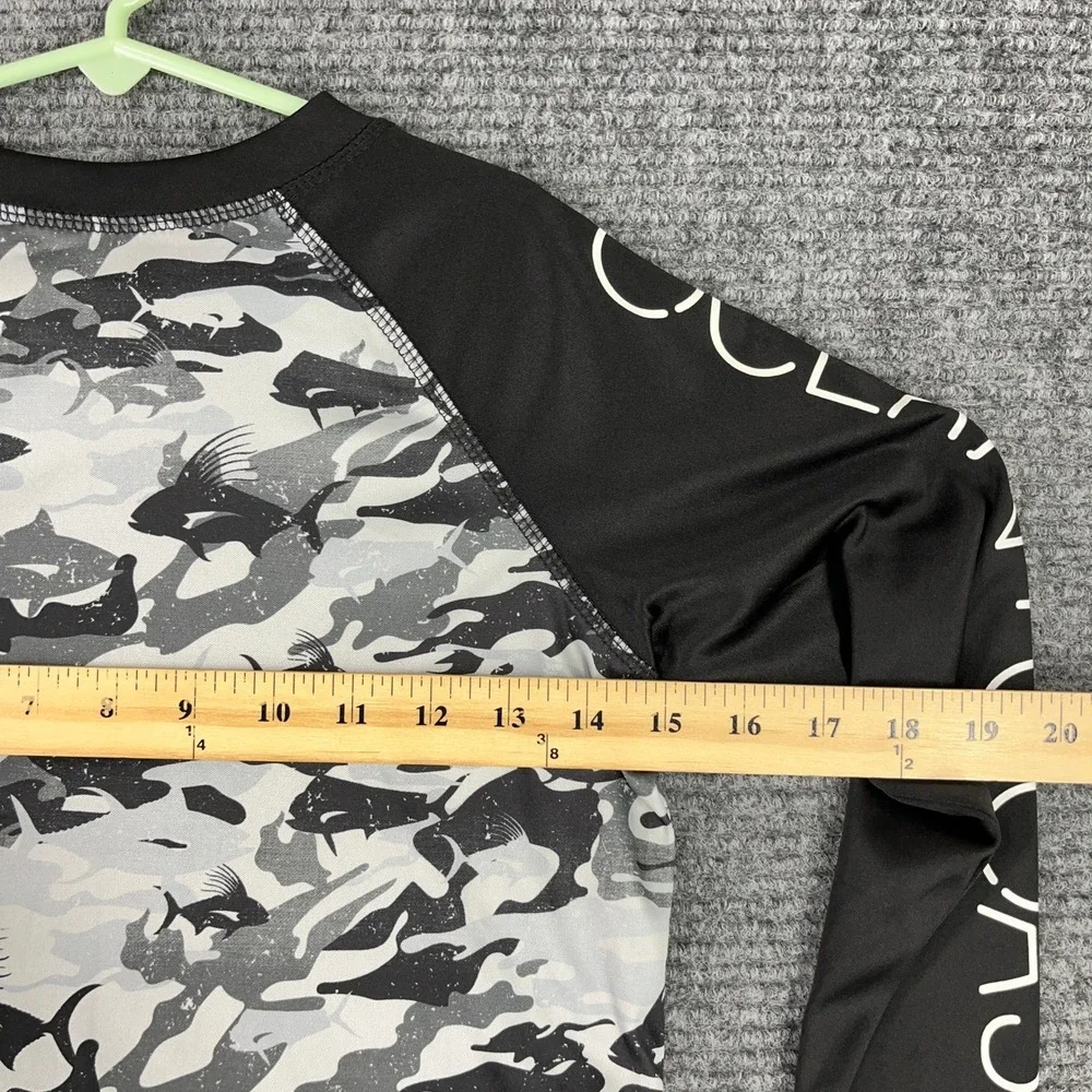 Ocean Coast Fish‎ Camo Rash Guard Swim Shirt Grey S Boys Surf Gorpcore